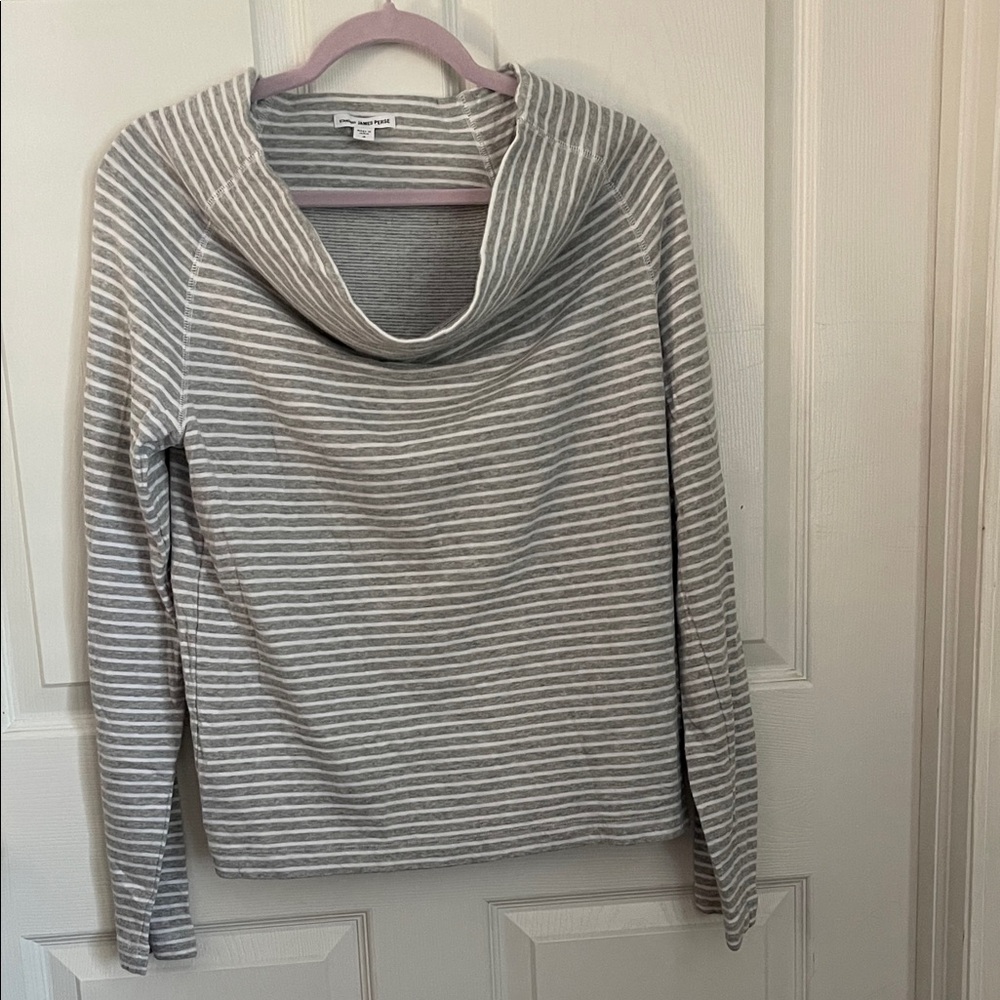 James Perse Gray Striped Cowl Neck Sweater